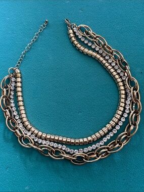 Gold Rhinestone Multi-Chain Necklace choker necklace Estate jewelry